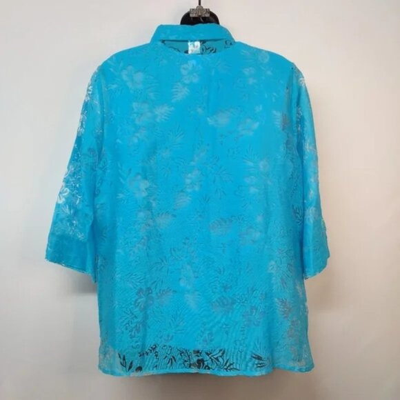 Salon Studio 2 Pieces Set Blue Abstract Floral Button Down Top Blouse Size L - Picture 2 of 13